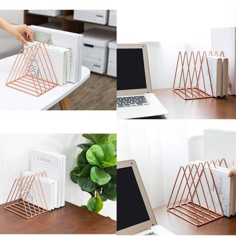 Cq acrylic حامل أسطوانات الفينيل المعدني باللون الوردي الذهبي، حامل مشغل أسطوانات عمودي، منظم ملفات للمكتب، فرز ملفات مكتبي، منظم ورق وحامل أسطوانات، حامل أسطوانات فينيل قائم مثلث 9 شبكات، 1 عبوة - Image 4